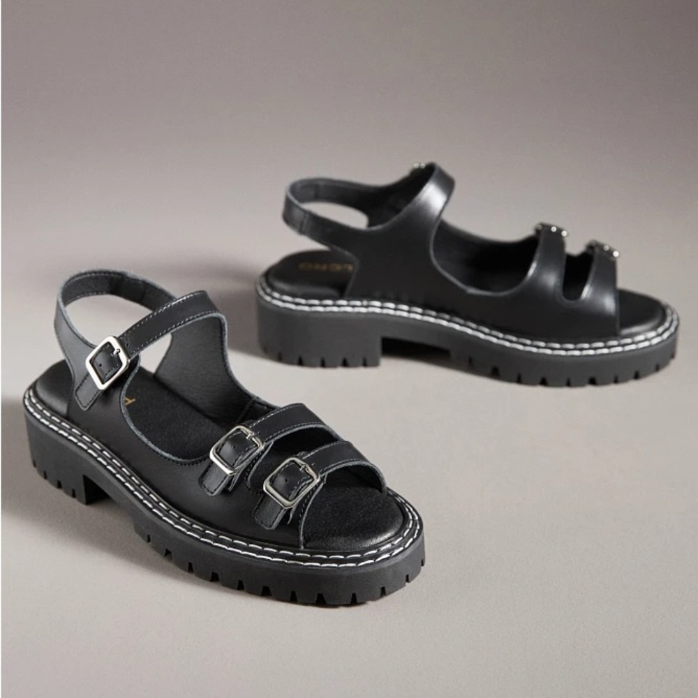 Anthropologie Black Chunky Sandals